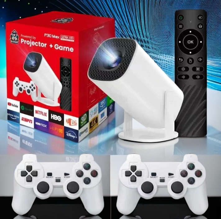HD 4K-Compatible Gaming Projector with 2 Controllers