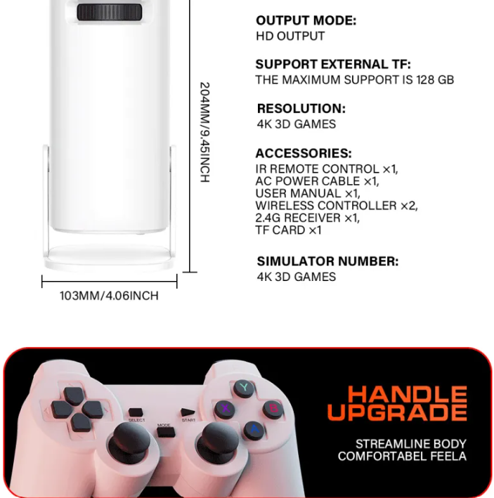 HD 4K-Compatible Gaming Projector with 2 Controllers