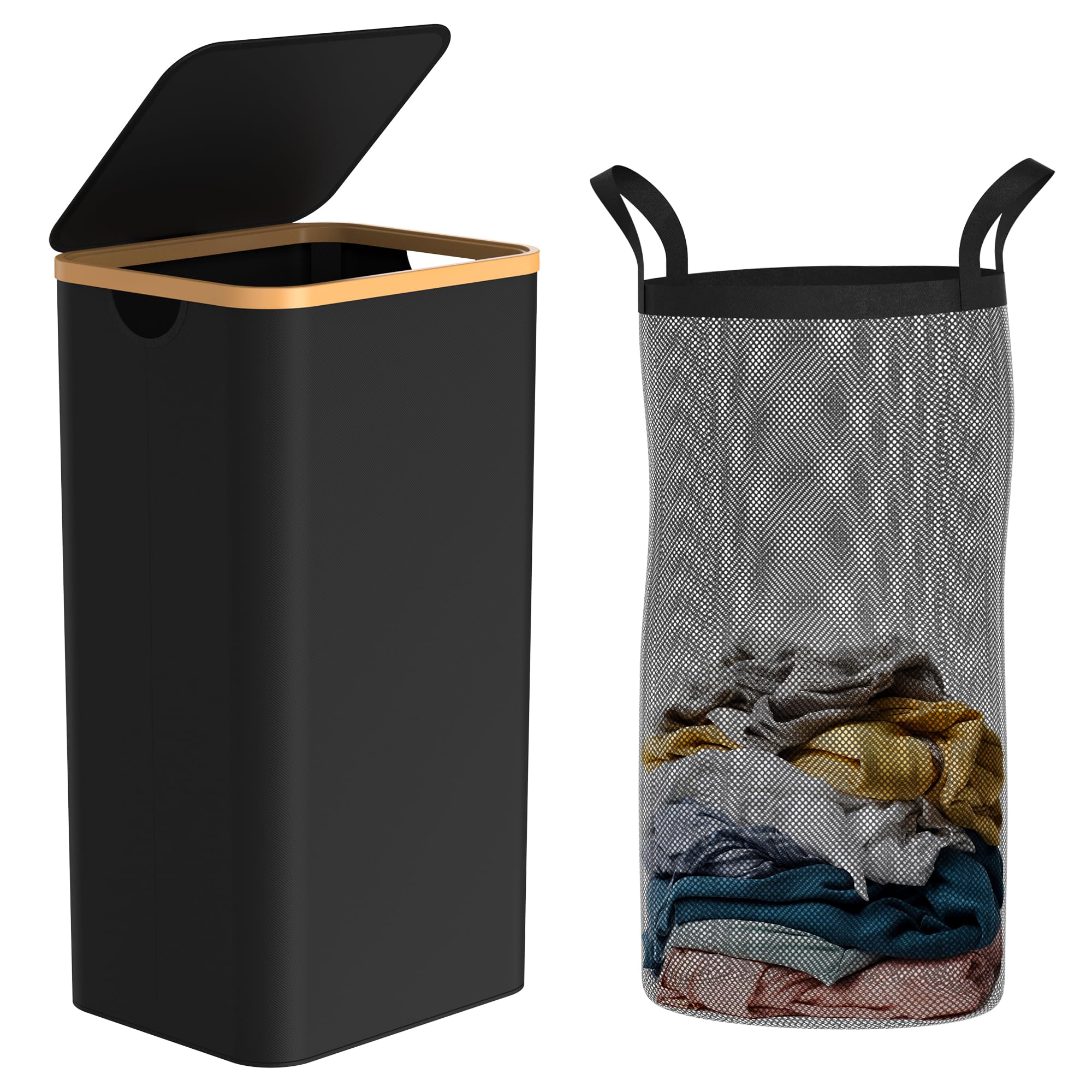 Slim Laundry Hamper with Lid-Space-Saving 26.4 Gallon Laundry Bakset
